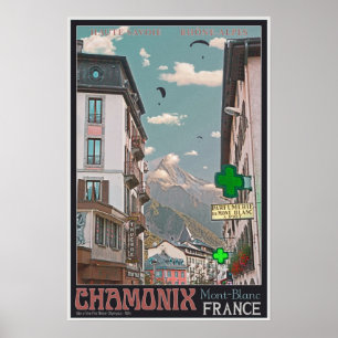 Póster Vila de Chamonix (preto)