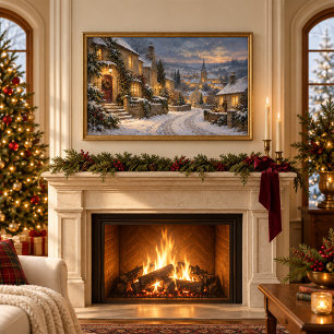Poster Vila de Natal Vintage Paisagem de Inverno Nevado