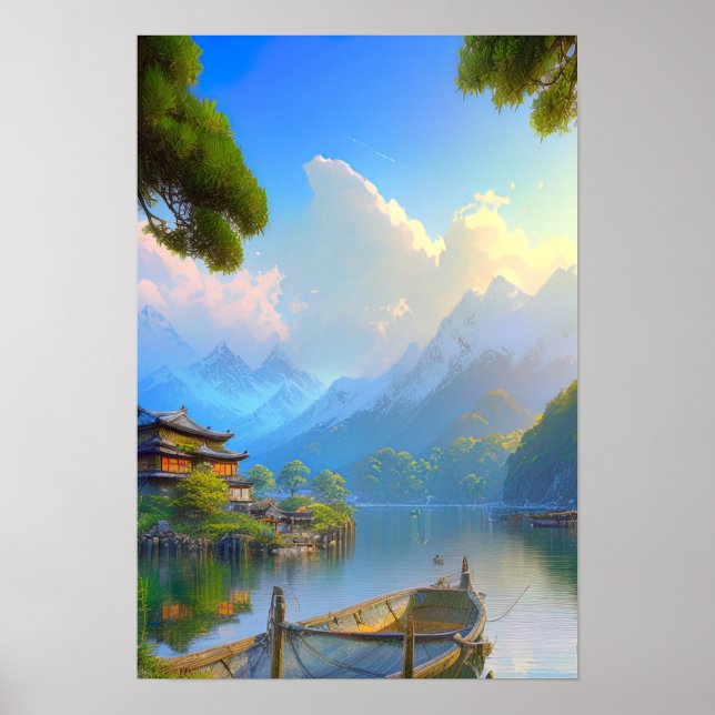 Poster Vila de Pesca Japonesa (Frente)