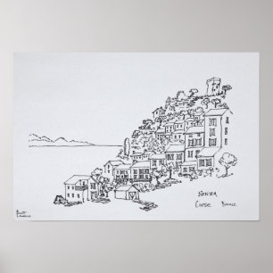 Poster Vila no topo da colina de Nonza   Córsega, França