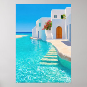 Poster Villa idílica na ilha grega com água turquesa