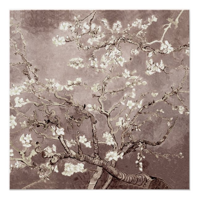 Póster Vincent Van Gogh Almond Blossoms Beige Taupe (Frente)