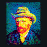 Póster Vincent Van Gogh - Autorretrato com Chapéu Pop Art<br><div class="desc">Óleo sobre tela de 1887,  Van Gogh pintou este auto-retrato enquanto vivia em Paris,  que combina o pontilhismo com pinceladas lineares dinâmicas correndo em várias direções que parecem capturar seu próprio estado mental frenético.</div>