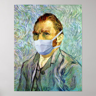 Póster Vincent Van Gogh autorretrato com mancha de máscar