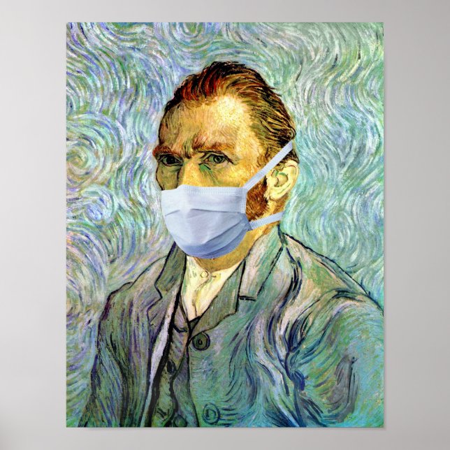 Póster Vincent Van Gogh autorretrato com mancha de máscar (Frente)