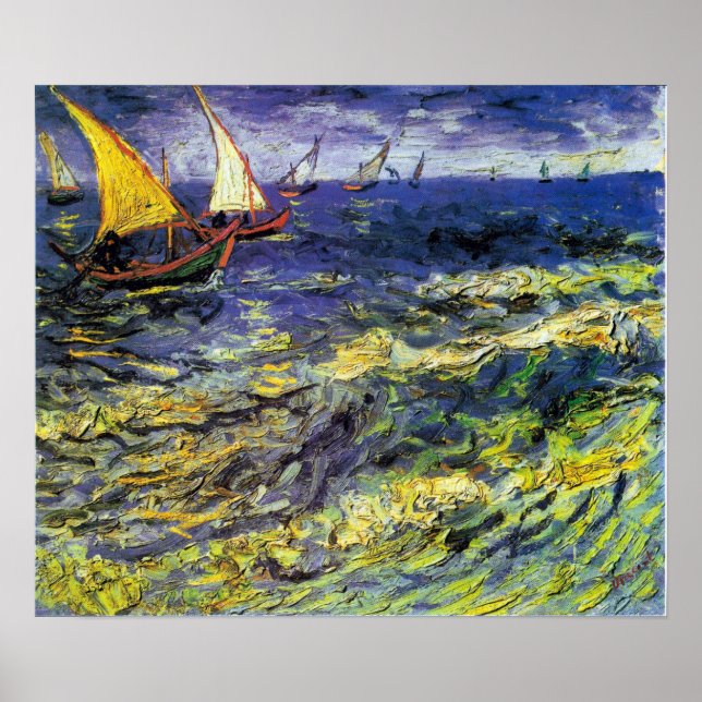 Poster Vincent van Gogh: Barcos de Pesca em Saintes-Marie (Frente)
