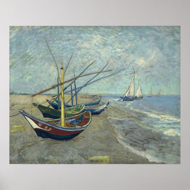 Poster Vincent van Gogh, Barcos de Pesca na Praia (Frente)