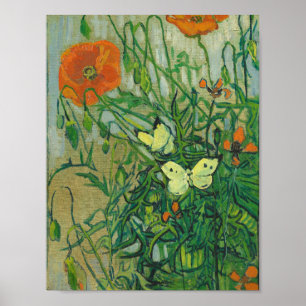 Poster Vincent van Gogh - borboletas e papoilas