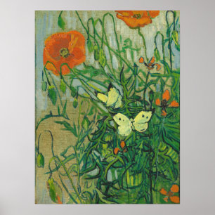 Poster Vincent van Gogh - borboletas e papoilas o 1º de