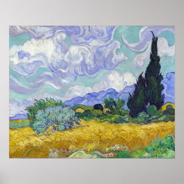 Poster Vincent Van Gogh - Campo de Trigo com Ciprestes (Frente)