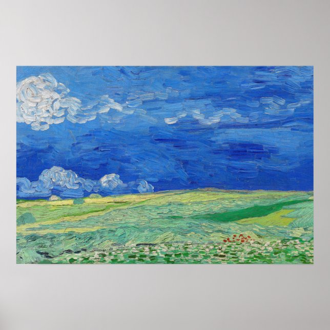 Poster Vincent van Gogh - Campos de rodas sob as nuvens d (Frente)