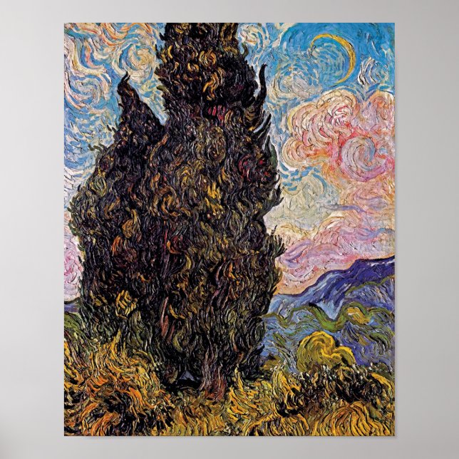 Poster Vincent Van Gogh - Ciprestes Amante das Árvores Ar (Frente)