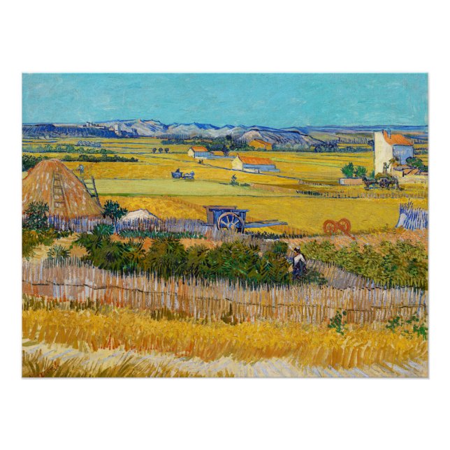 Póster Vincent van Gogh - Colheita em La Crau (Frente)