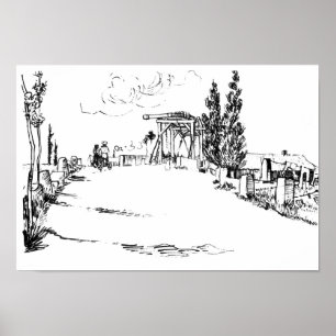 Póster Vincent van Gogh Drawbridge em Arles Drawing