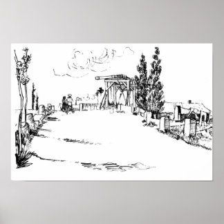 Póster Vincent van Gogh Drawbridge em Arles Drawing