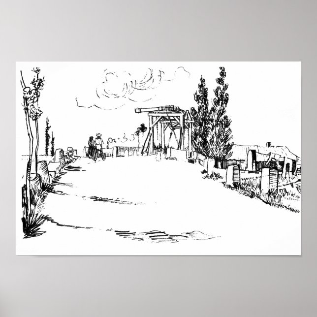 Póster Vincent van Gogh Drawbridge em Arles Drawing (Frente)