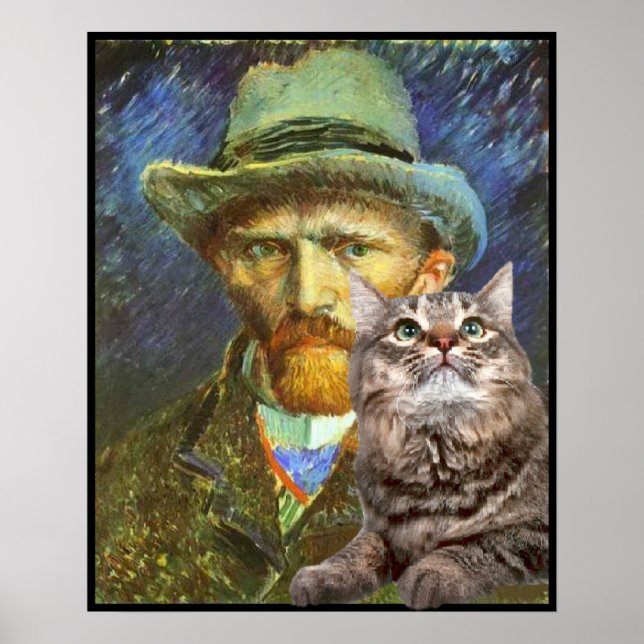 Póster Vincent van Gogh e seu gato (Frente)