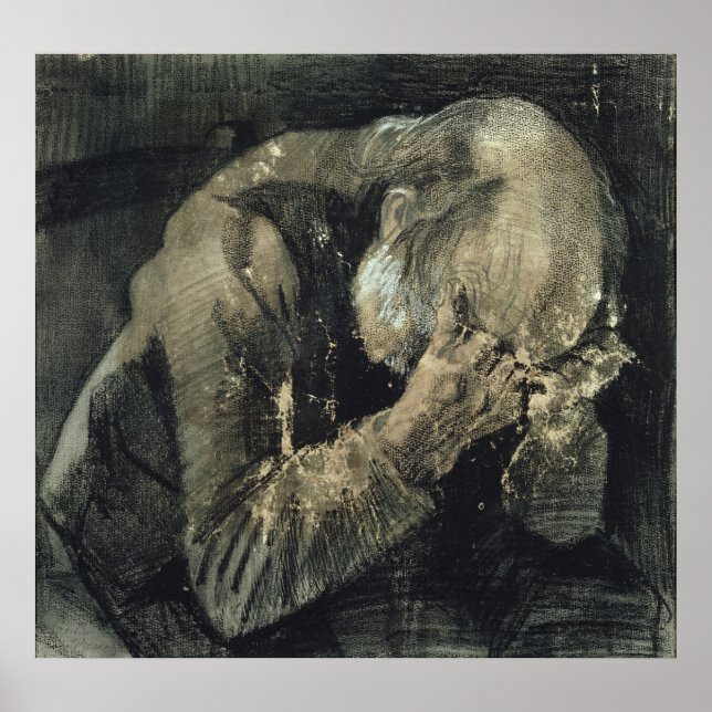 Póster Vincent van Gogh | Homem com a cabeça nas mãos (Frente)