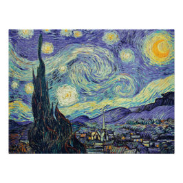 Póster Vincent Van Gogh Na Noite Estrelada