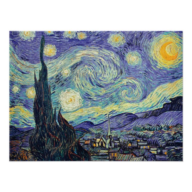 Póster Vincent Van Gogh Na Noite Estrelada (Frente)