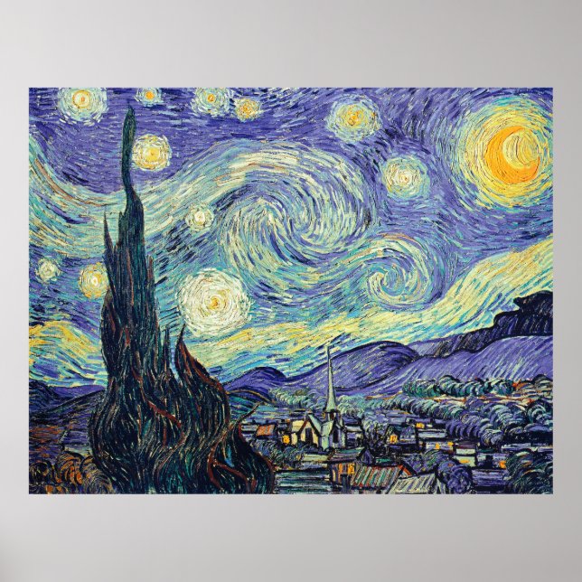 Poster Vincent Van Gogh Na Noite Estrelada (Frente)