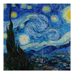 Póster Vincent Van Gogh Na Noite Estrelada