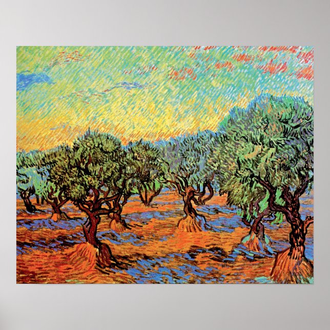Póster Vincent Van Gogh - Olival com Céu Alaranjado (Frente)