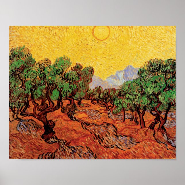 Póster Vincent Van Gogh - Oliveiras com Céu Amarelo (Frente)