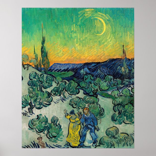 Poster Vincent van Gogh - Paisagem ao Luar com Casal (Frente)