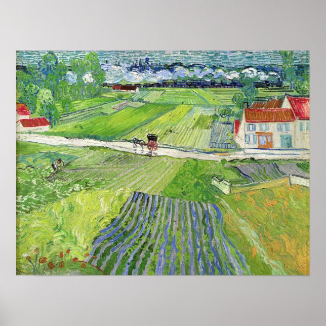 Poster Vincent van Gogh - Paisagem com Carruagem e comboi (Frente)