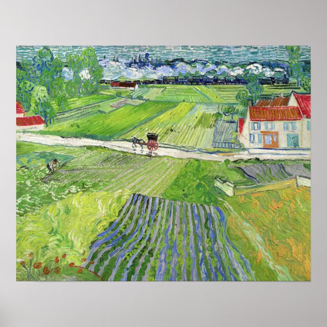 Poster Vincent van Gogh - Paisagem com Carruagem e comboi (Frente)