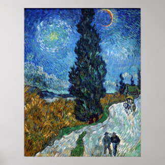 Poster Vincent van Gogh Road com Cypress e Star