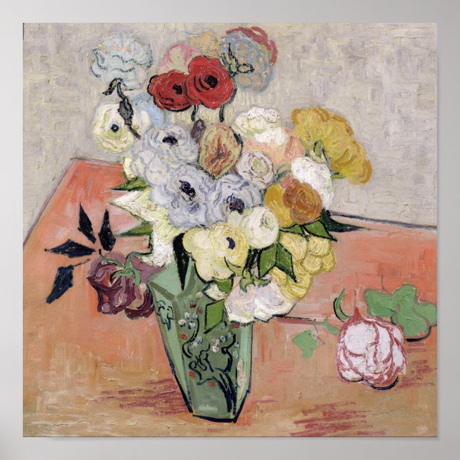 Póster Vincent van Gogh | Rosas e anêmonas, 1890 (Frente)