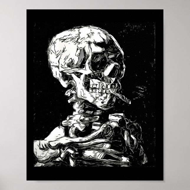Poster Vincent Van Gogh Skull Com Cigarro Skeleton Hal (Frente)