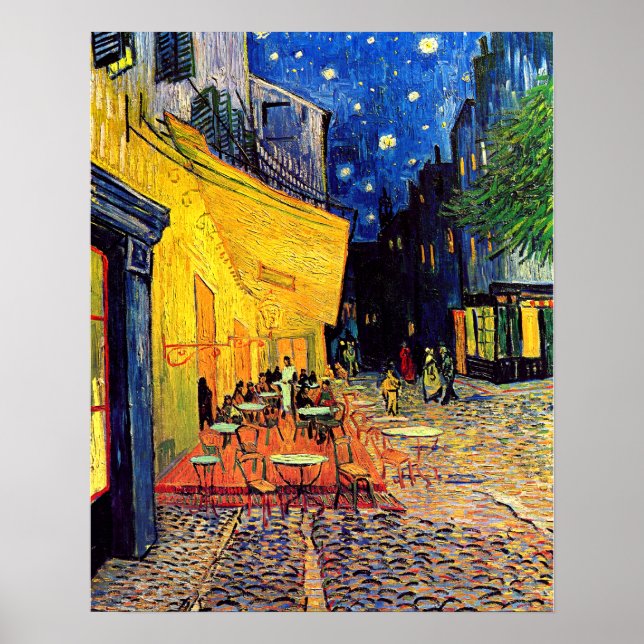 Póster Vincent van Gogh - terraço do café em belas artes (Frente)