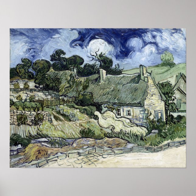 Poster Vincent van Gogh Thatch Cottage em Cordeville (Frente)