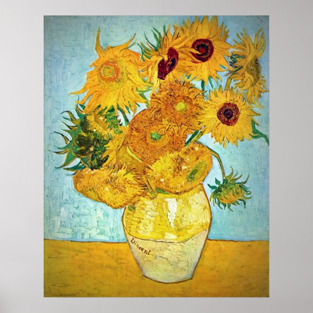 Poster Vincent van Gogh - Vase com 12 Girassóis (Frente)