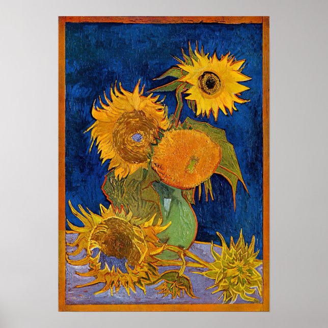 Poster Vincent van Gogh - Vase com Cinco Girassóis (Frente)
