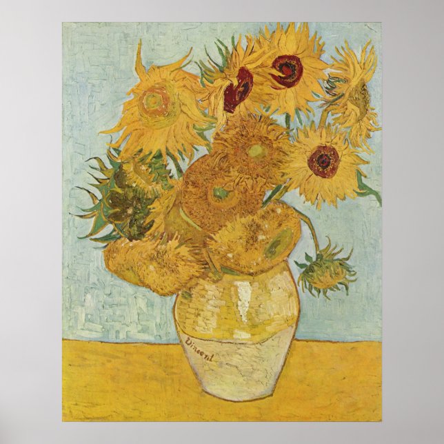 Poster Vincent van Gogh Vase com Doze Girassóis (Frente)