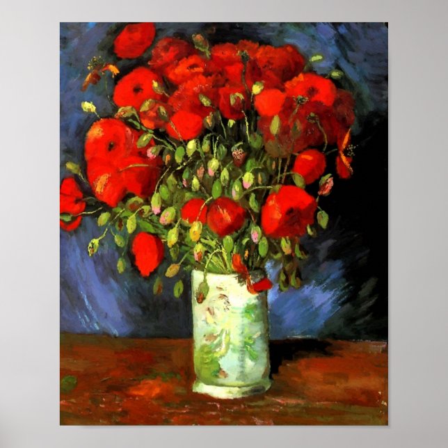 Póster Vincent Van Gogh Vase Com Poppies Vermelhos Arte F (Frente)