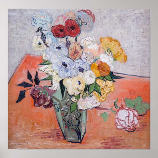 Poster Vincent van Gogh - Vase com Rosas e Anêmonas (Frente)