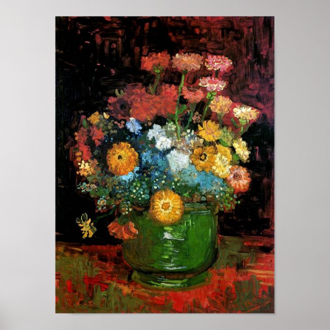 Poster Vincent Van Gogh - Vase Com Zinnias De Belas Artes (Frente)
