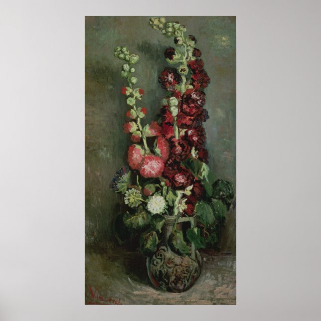 Póster Vincent van Gogh | Vase de Hollyhocks, 1886 (Frente)