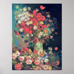 Poster Vincent van Gogh - vaso com papoilas, Cornflowers,