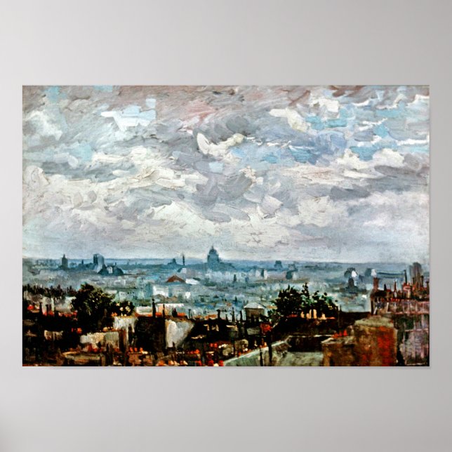 Póster Vincent Van Gogh - Vista Dos Telhados De Paris (Frente)