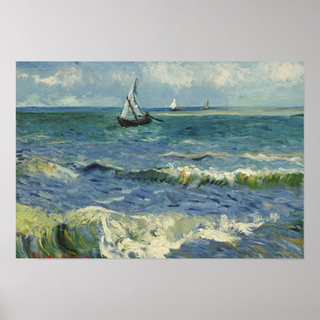 Póster Vincent van Gogh - Vista marinha perto de Les Sain (Frente)