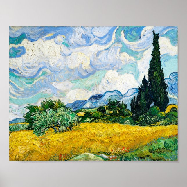 Poster Vincent Van Gogh Wheat Field com Cyprestes (Frente)