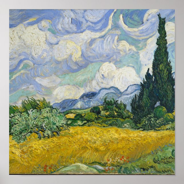 Póster Vincent Van Gogh Wheat Field com Cyprestes (Frente)