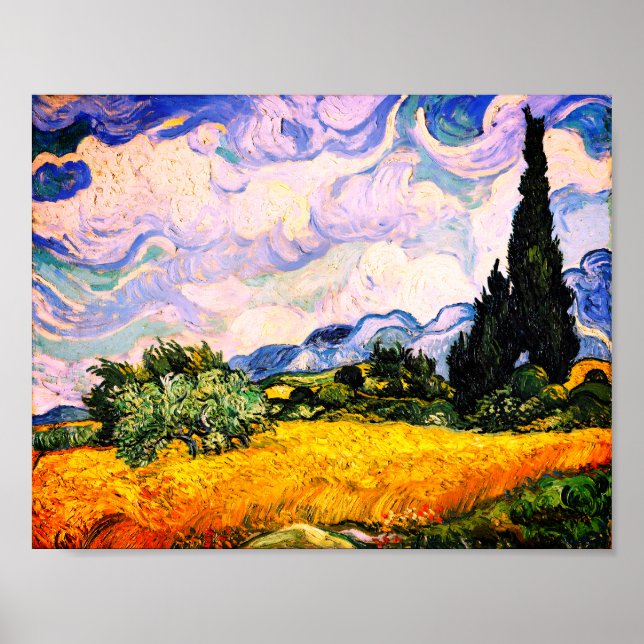 Poster Vincent Van Gogh Wheat Field com Cyprestes (Frente)