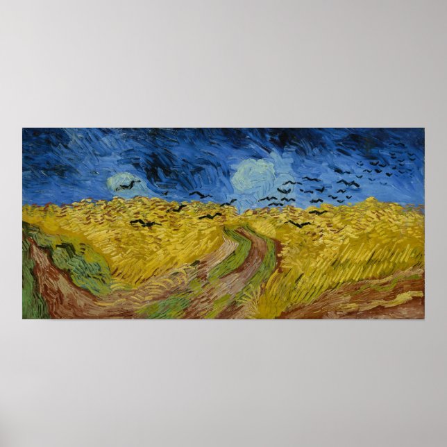 Póster Vincent van Gogh - Wheatfield com corvos (Frente)